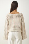 Ajurlu Crop Triko Kazak KREM LAS0006