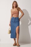 Asimetrik Yırtmaçlı Denim Etek MAVİ LBV0039