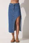Asimetrik Yırtmaçlı Denim Etek MAVİ LBV0039