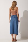 Asimetrik Yırtmaçlı Denim Etek MAVİ LBV0039