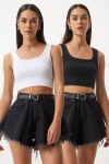 Askılı Crop 2li Paket Örme Bluz SİYAH BEYAZ HGT0001