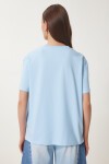 Ayıcık İşlemeli Pamuklu Örme T-shirt GÖK MAVİ LAV0005