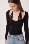 Bağlamalı Dantelli Örme Bluz SİYAH LAX0008