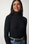 Balıkçı Yaka Fitilli Basic Kazak SİYAH LBV0029