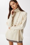Balıkçı Yaka Oversize Triko Kazak KREM LBV0011