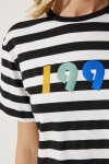 Baskılı Çizgili Örme T-shirt SİYAH BEYAZ LAN0038