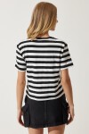 Baskılı Çizgili Örme T-shirt SİYAH BEYAZ LAN0038