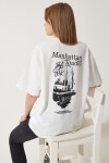 Baskılı Oversize İki İplik Örme T-shirt BEYAZ LAN0037
