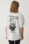 Baskılı Oversize İki İplik Örme T-shirt BEYAZ LAN0037