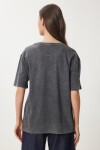 Baskılı Yıkamalı Örme T-Shirt ANTRASİT LAN0027