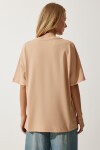 Bisiklet Yaka Kısa Kollu Basic Oversize Örme T-shirt KOYU BEJ LBF0003
