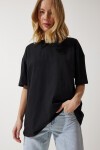 Bisiklet Yaka Kısa Kollu Basic Oversize Örme T-shirt SİYAH LBF0003