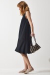 Bisiklet Yaka Örme Volanlı Çan Elbise SİYAH LBF0014