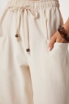 Cepli Geniş Paça Keten Pantolon KREM LBV0062