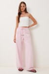 Cepli Geniş Paça Keten Pantolon PEMBE LBV0062