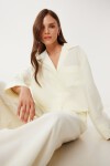 Çizgili Dokuma Gömlek Pantolon Takım SARI KEMİK HFN0005