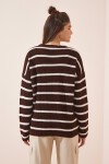 Çizgili Oversize Triko Kazak KAHVERENGİ KEMİK LBV0025