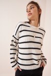 Çizgili Oversize Triko Kazak KEMİK SİYAH LBV0025