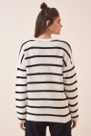 Çizgili Oversize Triko Kazak KEMİK SİYAH LBV0025