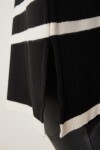Çizgili Oversize Triko Kazak SİYAH EKRU LBV0053