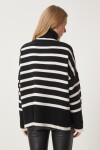 Çizgili Oversize Triko Kazak SİYAH EKRU LBV0053