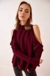 Cut Out Detaylı Oversize Triko Kazak BORDO LAS0003