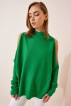 Cut Out Detaylı Oversize Triko Kazak CANLI YEŞİL LAS0009