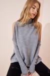 Cut Out Detaylı Oversize Triko Kazak GRİ LAS0003