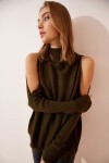Cut Out Detaylı Oversize Triko Kazak HAKİ LAS0003