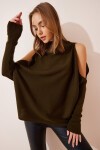 Cut Out Detaylı Oversize Triko Kazak HAKİ LAS0003