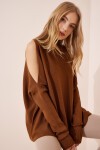 Cut Out Detaylı Oversize Triko Kazak KAHVERENGİ LAS0003