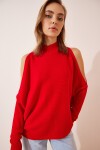 Cut Out Detaylı Oversize Triko Kazak KIRMIZI LAS0003