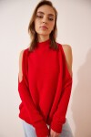 Cut Out Detaylı Oversize Triko Kazak KIRMIZI LAS0003