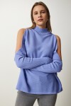 Cut Out Detaylı Oversize Triko Kazak KOYU LİLA LAS0003