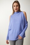 Cut Out Detaylı Oversize Triko Kazak KOYU LİLA LAS0003