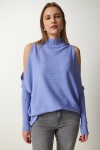 Cut Out Detaylı Oversize Triko Kazak KOYU LİLA LAS0003