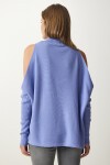 Cut Out Detaylı Oversize Triko Kazak KOYU LİLA LAS0003