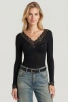 Dantelli Transparan Örme Bluz SİYAH LBY0049