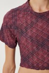 Desenli Crop Krinkıl Bluz BORDO LAN0048