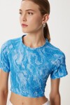 Desenli Crop Krinkıl Bluz GÖK MAVİ LAN0048