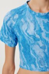 Desenli Crop Krinkıl Bluz GÖK MAVİ LAN0048