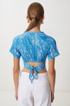 Desenli Crop Krinkıl Bluz GÖK MAVİ LAN0048