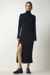 Dik Yaka Yırtmaçlı Triko Elbise SİYAH LBV0023
