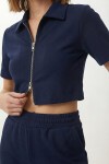 Fermuarlı Crop Modal Alt-Üst Takım LACİVERT LBY0047