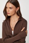 Fermuarlı Kapüşonlu Yumuşak Modal Sweatshirt KAHVERENGİ LAN0059