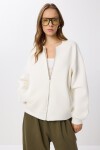 Fermuarlı Şardonlu Örme Sweatshirt EKRU LAN0066