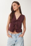 Fiyonk Bağlamalı Dokuma Yelek BORDO LBV0057