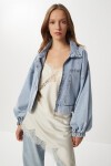 Geniş Cepli Fermuarlı Denim Ceket AÇIK MAVİ LAN0065