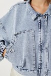 Geniş Cepli Fermuarlı Denim Ceket AÇIK MAVİ LAN0065