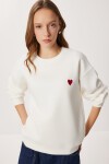 Kalp Nakışlı Şardonlu Örme Sweatshirt EKRU LAN0082